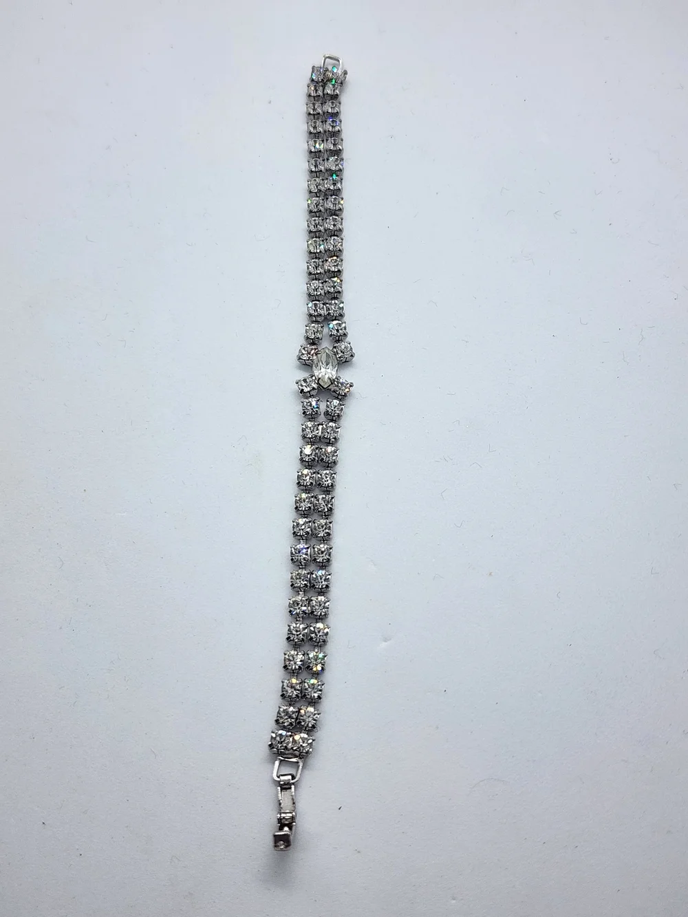 Vintage Signed Kramer Clear Rhinestone Double Row Bracelet - 1950s Marquise